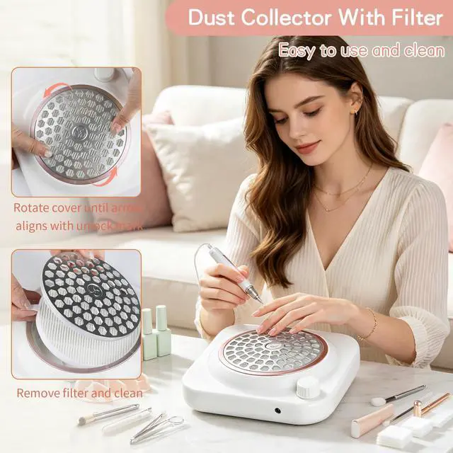 Alt view image 3 of 7 - Portable Nail Dust Collector for Acrylic Nails 48W Powerful Dust Collector Nails with Filter, Nail Duster Collector Vacuum with Adjustable Speed Electric Dust Suction Machine for Manicure Home Salon