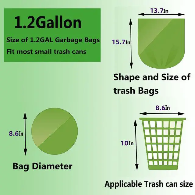 Alt view image 4 of 6 - Small Trash Bags 1.2 Gallon - Biodegradable Garbage Bags Recycling Eco-Friendly Trash Can Plastic Liner Compostable Strong Bag for Bathroom Bedroom Office Kitchen Trash Can (120 Counts,Green)