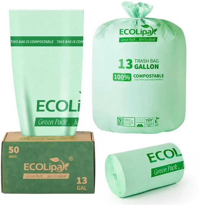 Main image of 13 Gallon 50 Count Compostable Kitchen Trash Garbage Bags