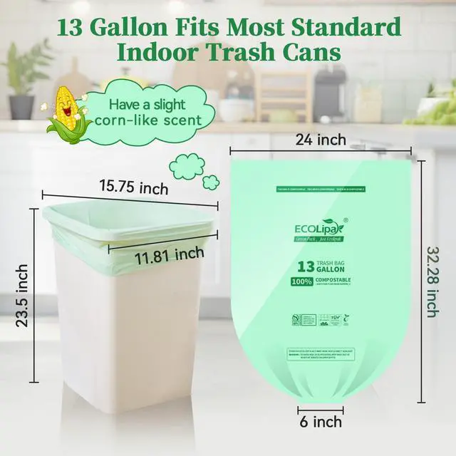 Alt view image 2 of 7 - 13 Gallon 50 Count Compostable Kitchen Trash Garbage Bags