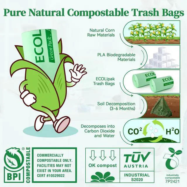 Alt view image 3 of 7 - 13 Gallon 50 Count Compostable Kitchen Trash Garbage Bags