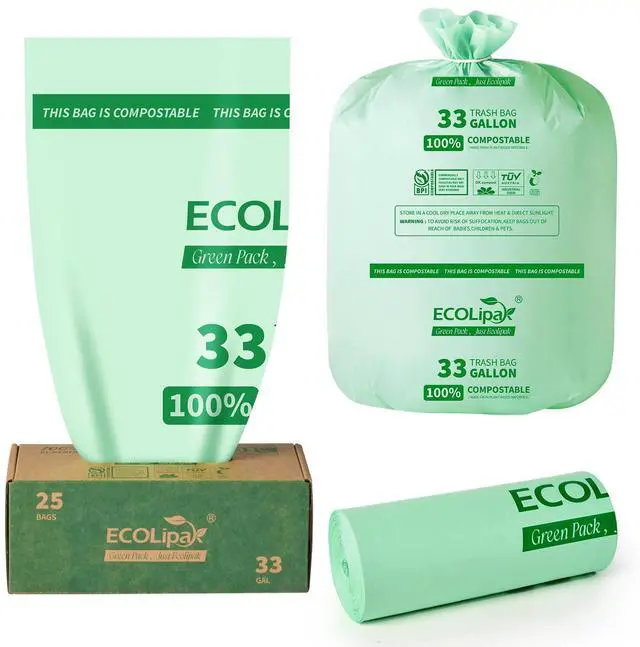 Main image of 33 Gallon 25 Count Large Compostable Trash Garbage Bags for Lawn