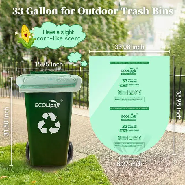 Alt view image 2 of 7 - 33 Gallon 25 Count Large Compostable Trash Garbage Bags for Lawn