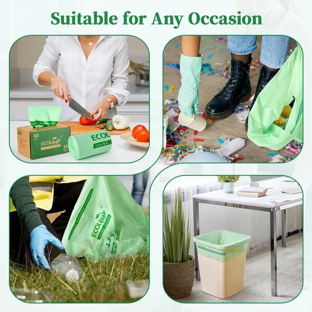 Alt view image 7 of 7 - 13 Gallon 50 Count Compostable Kitchen Trash Garbage Bags