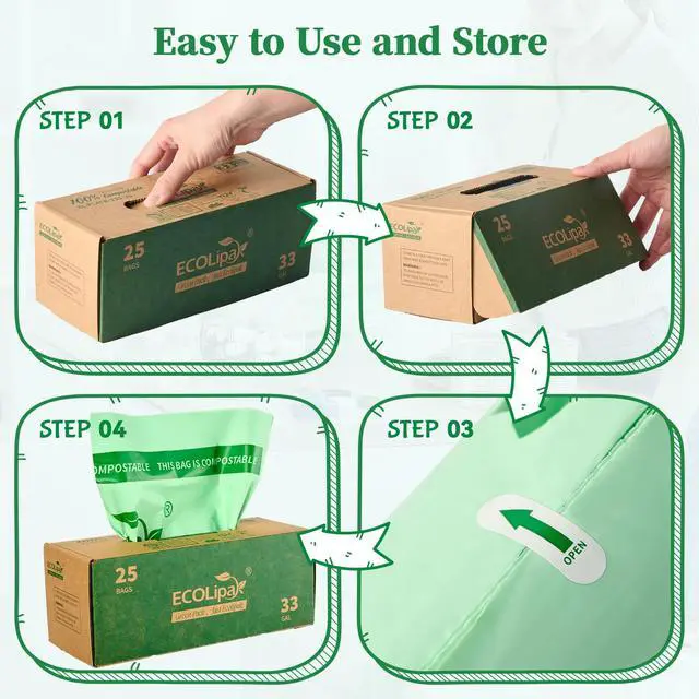 Alt view image 5 of 7 - 33 Gallon 25 Count Large Compostable Trash Garbage Bags for Lawn