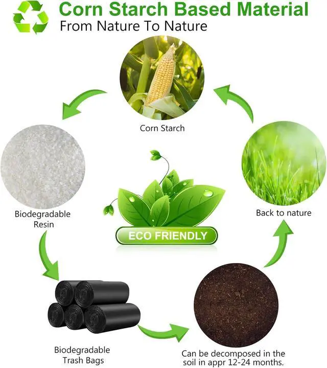 Alt view image 3 of 7 - 8 Gallon Biodegradable Black Trash Bags - Compostable Tall Kitchen Garbage Bags 80 Count Recycling Unscented Office Outdoor Thick Strong Medium Size Can Waste Basket Liners