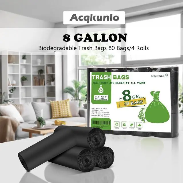 Alt view image 7 of 7 - 8 Gallon Biodegradable Black Trash Bags - Compostable Tall Kitchen Garbage Bags 80 Count Recycling Unscented Office Outdoor Thick Strong Medium Size Can Waste Basket Liners