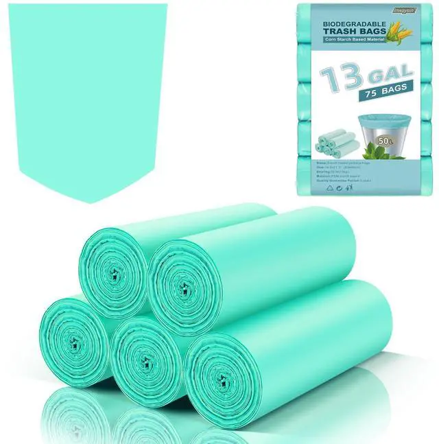 Main image of Biodegradable Trash Bags 13 Gallon Tall Kitchen - 75 Counts Large Unscented Compostable Recycling Garbage Bag Blue Bulk Strong Thick Wastebasket Liners for Bathroom Toilets