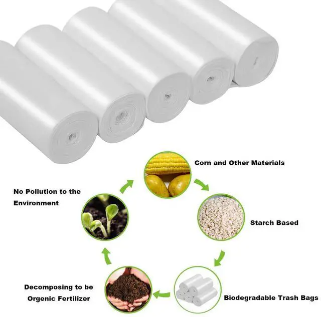 Alt view image 2 of 7 - 13-15 Gallon Biodegradable / Compostable Garbage Bags Recycling Unscented Tall Kitchen Trash Bags for Kitchen, Yard, Lawn,Office(75 Counts, White)