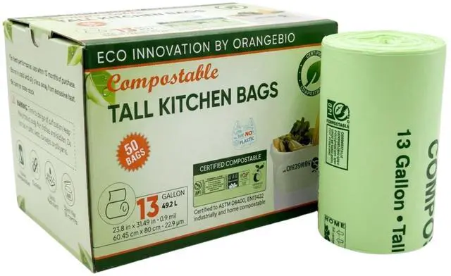 Main image of 13 Gallon Compostable Trash Bags, 50 Count, 0.9 Mil Extra Thick Tall Kitchen Bags for Food Waste & Compost, BPI ASTM D6400 & OK Compost Home Certified