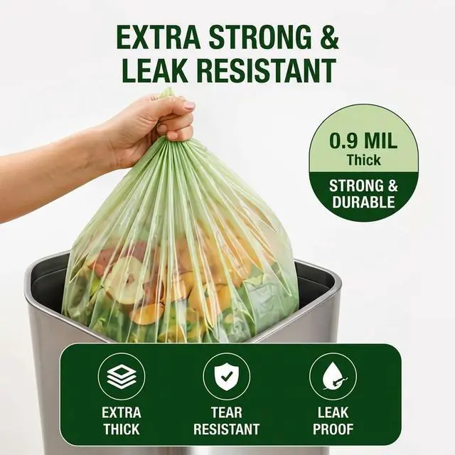 Alt view image 4 of 7 - 13 Gallon Compostable Trash Bags, 50 Count, 0.9 Mil Extra Thick Tall Kitchen Bags for Food Waste & Compost, BPI ASTM D6400 & OK Compost Home Certified
