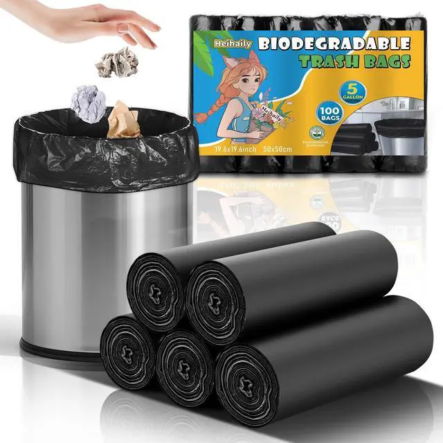 Main image of 5 Gallon Garbage Bags Biodegradable - Unscented Bathroom Trash Bag Extra Strong Leakproof Bulk 100 Count Recycling Liners for Home, Workshop, or Pet Waste Disposal
