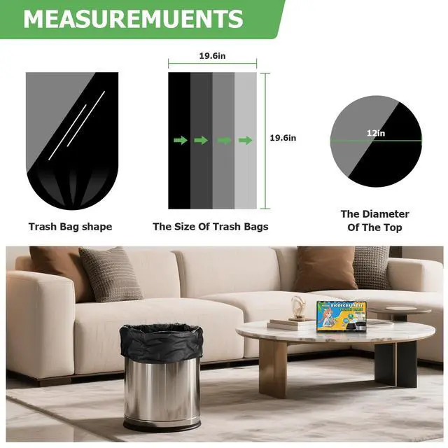 Alt view image 2 of 7 - 5 Gallon Garbage Bags Biodegradable - Unscented Bathroom Trash Bag Extra Strong Leakproof Bulk 100 Count Recycling Liners for Home, Workshop, or Pet Waste Disposal