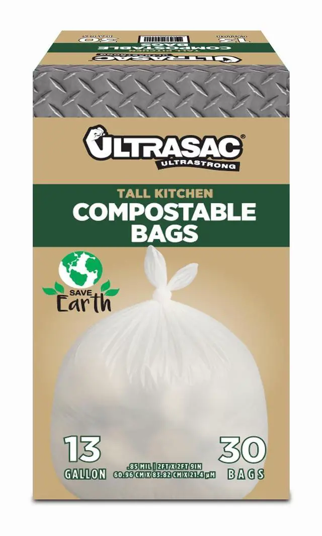 Main image of 13 Gallon 0.85 MIL Clear Compostable Trash Bags - 24" x 33" - Pack of 30