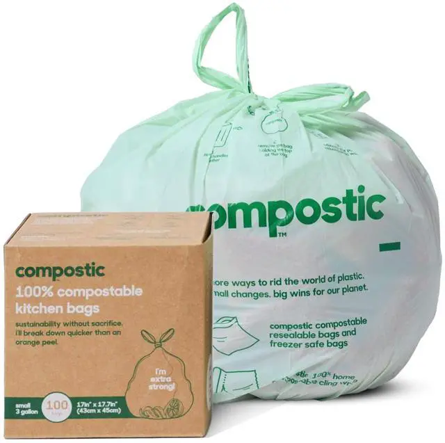 Main image of Compostable Trash Bags, 3 Gallon Small Bathroom & Office (100 Count) Bulk Pack Extra Strong, Home Compostable, Plant-Based, Non-Toxic Garbage Bags