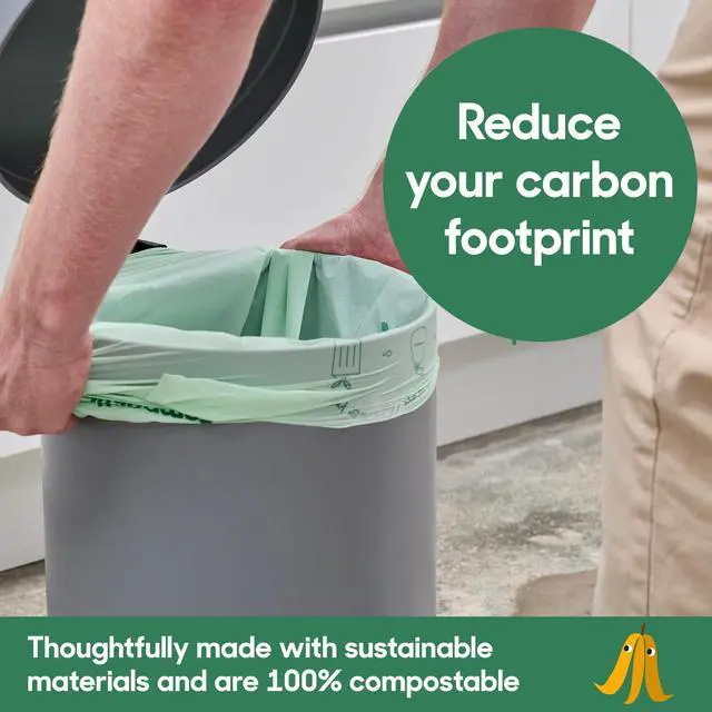 Alt view image 2 of 7 - Compostable Trash Bags, 3 Gallon Small Bathroom & Office (100 Count) Bulk Pack Extra Strong, Home Compostable, Plant-Based, Non-Toxic Garbage Bags