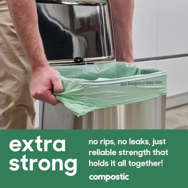 Alt view image 4 of 7 - Compostable Trash Bags, 3 Gallon Small Bathroom & Office (100 Count) Bulk Pack Extra Strong, Home Compostable, Plant-Based, Non-Toxic Garbage Bags