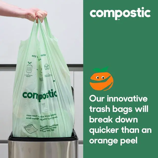 Alt view image 5 of 7 - Compostable Trash Bags, 3 Gallon Small Bathroom & Office (100 Count) Bulk Pack Extra Strong, Home Compostable, Plant-Based, Non-Toxic Garbage Bags