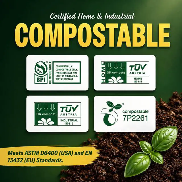Alt view image 2 of 7 - 13 Gallon Compostable Trash Bags with Drawstring, 30 Count, 1 Mil, Tall Kitchen Food Scrap Compost Bags, BPI Certified, ASTM D6400, Compostable Garbage Bags, Unscented, 13 Gal