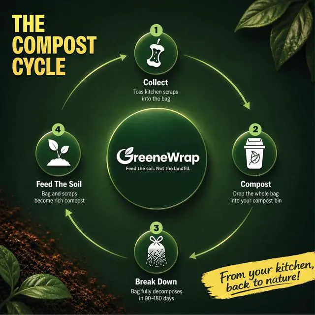 Alt view image 6 of 7 - 13 Gallon Compostable Trash Bags with Drawstring, 30 Count, 1 Mil, Tall Kitchen Food Scrap Compost Bags, BPI Certified, ASTM D6400, Compostable Garbage Bags, Unscented, 13 Gal