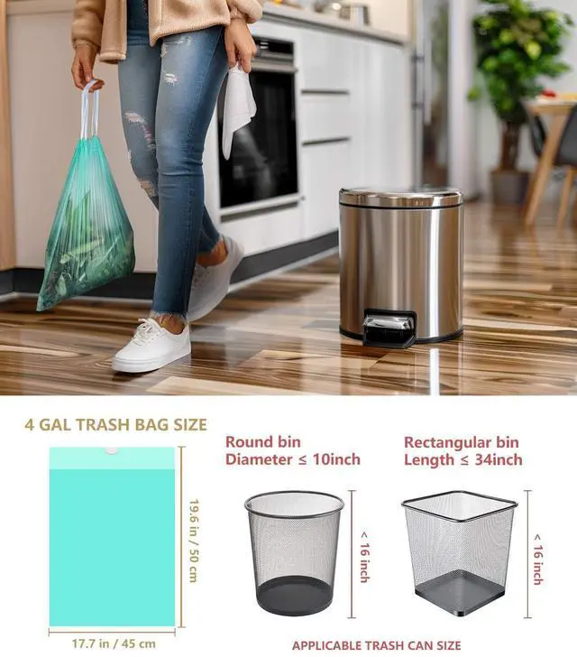Alt view image 3 of 7 - Compostable Trash Bags 4 Gallon Drawstring Trash Bags,100 Count