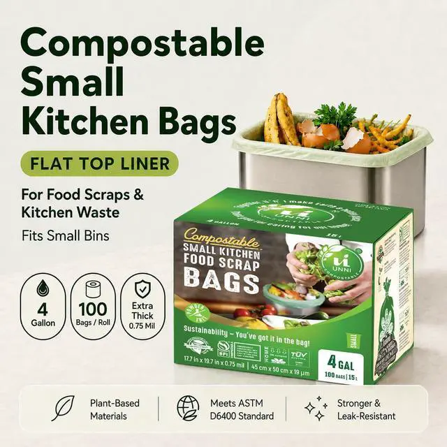 Alt view image 2 of 7 - 4 Gallon Compostable Trash Bags, 100 Count, Extra Thick 0.75 Mil