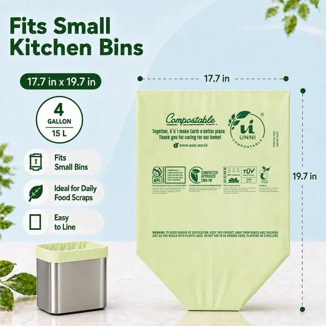 Alt view image 3 of 7 - 4 Gallon Compostable Trash Bags, 100 Count, Extra Thick 0.75 Mil