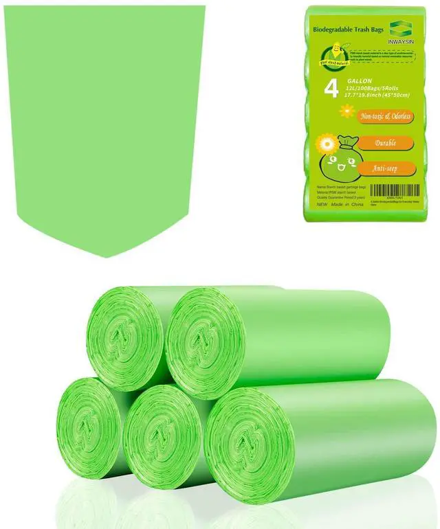 Main image of 4 Gallon Biodegradable Compostable Small-Trash-Bags - Green Small Garbage Bags For Bathroom Can 100 Count Unscented Little Waste Basket Kitchen Office Car Tiny Liners Bulk Strong Thick
