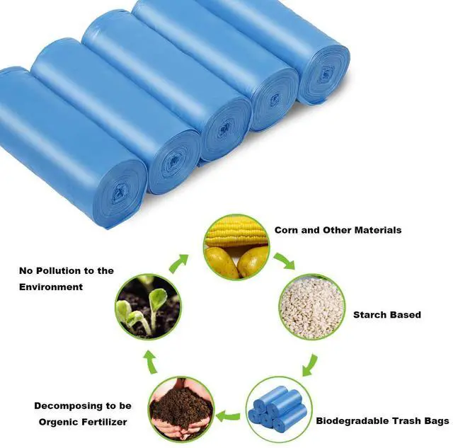 Alt view image 2 of 7 - Compostable Trash Bags, 13-15 Gallon Biodegradable Trash Bags Recycled Garbage Bags Unscented Wastebasket Liners for Kitchen Office(75 Counts, Blue)