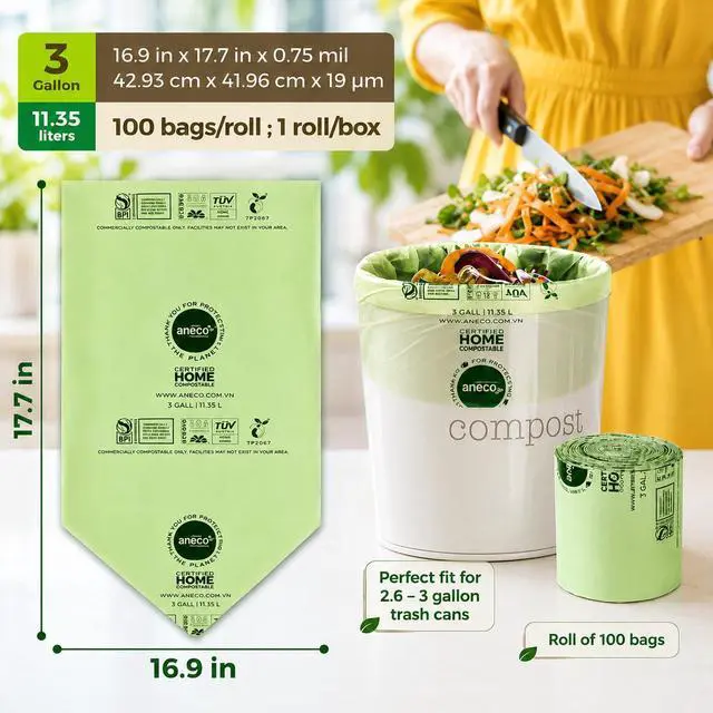 Alt view image 5 of 7 - 100% Compostable Food Waste Bags 3 Gallon, 100 Count