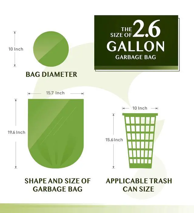 Alt view image 6 of 6 - 2.6 Gallon Compostable Garbage Bags, 150 Count, 5 Rolls Green, Small, Durable, Thick, Unscented Trash Bags, 10 Liter - For Kitchen, Bathroom, Home, Office