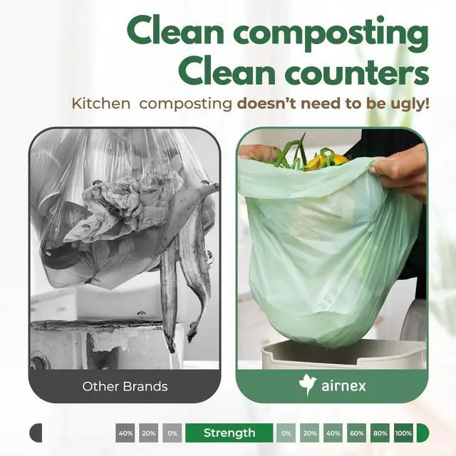 Alt view image 4 of 7 - Small Compost Bags 1.6 Gal - 50 Compostable Kitchen Trash Bags for Countertop Bin - Cornstarch Leakproof & Tear-Resistant - OK Compost Home & Seedling Certified 0.18 mm Kitchen Garbage Bags