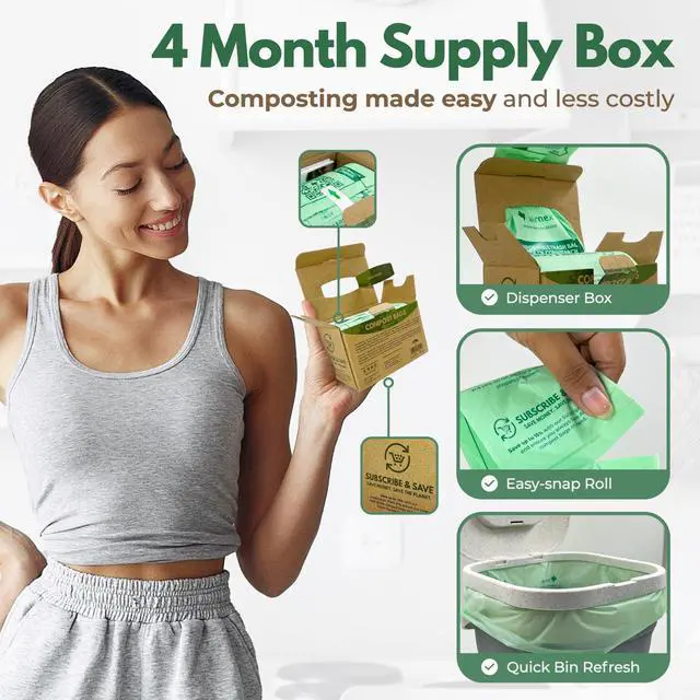 Alt view image 5 of 7 - Small Compost Bags 1.6 Gal - 50 Compostable Kitchen Trash Bags for Countertop Bin - Cornstarch Leakproof & Tear-Resistant - OK Compost Home & Seedling Certified 0.18 mm Kitchen Garbage Bags