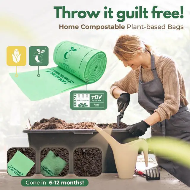 Alt view image 6 of 7 - Small Compost Bags 1.6 Gal - 50 Compostable Kitchen Trash Bags for Countertop Bin - Cornstarch Leakproof & Tear-Resistant - OK Compost Home & Seedling Certified 0.18 mm Kitchen Garbage Bags