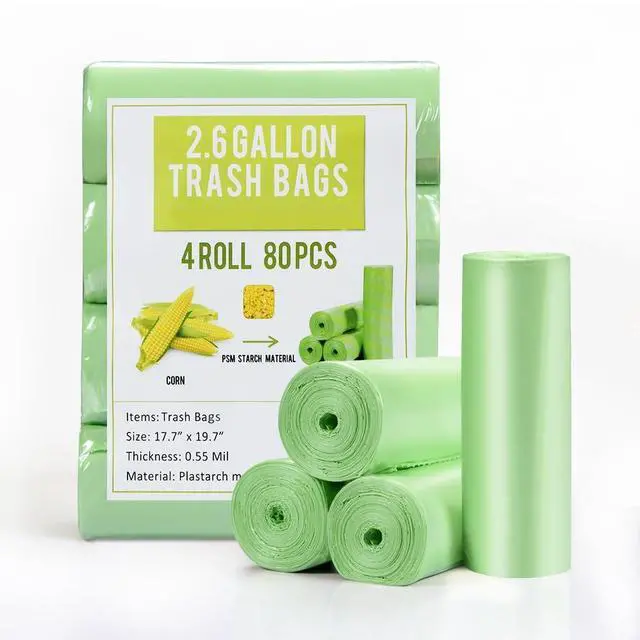 Main image of Trash Bags 2.6 Gallon, Small Garbage Bags, Strong & Unscented Mini Trash Bags for Kitchen, Bathroom, Office, Restroom, Car, Green, 80 Counts