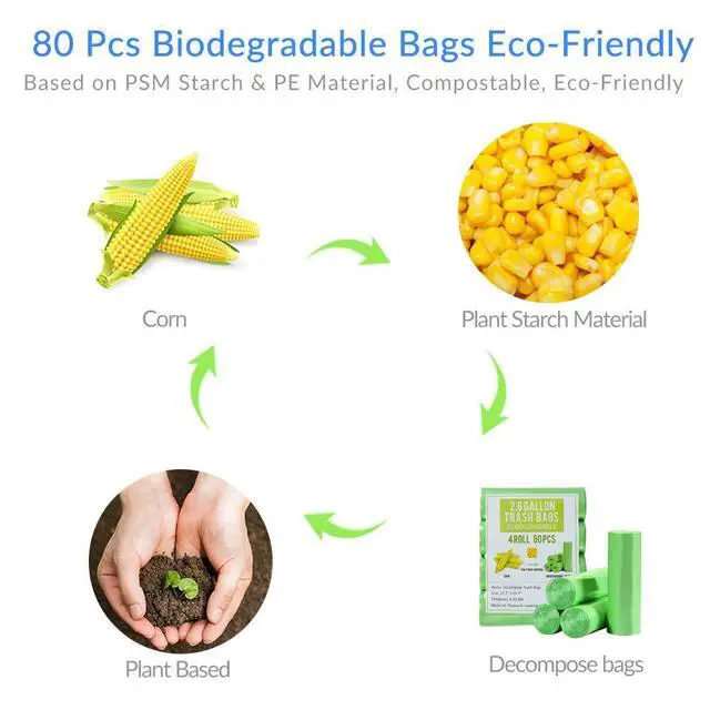 Alt view image 2 of 7 - Trash Bags 2.6 Gallon, Small Garbage Bags, Strong & Unscented Mini Trash Bags for Kitchen, Bathroom, Office, Restroom, Car, Green, 80 Counts