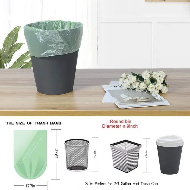 Alt view image 3 of 7 - Trash Bags 2.6 Gallon, Small Garbage Bags, Strong & Unscented Mini Trash Bags for Kitchen, Bathroom, Office, Restroom, Car, Green, 80 Counts