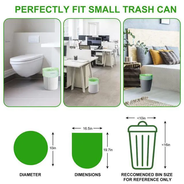 Alt view image 6 of 7 - 200 Count 2.6 Gallon Plant Starch Based Bathroom Trash Bags, Strong, Unscented, Expanded, Green, 10L