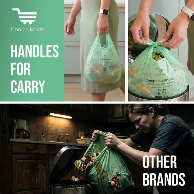 Alt view image 4 of 7 - 50 Home Compostable Trash Bags, Easy Tie Handles, 1.6 Gallon