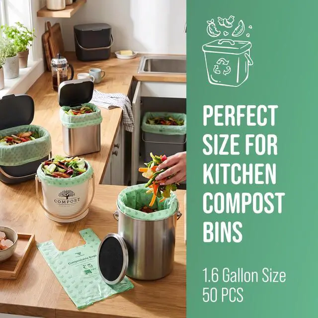 Alt view image 5 of 7 - 50 Home Compostable Trash Bags, Easy Tie Handles, 1.6 Gallon