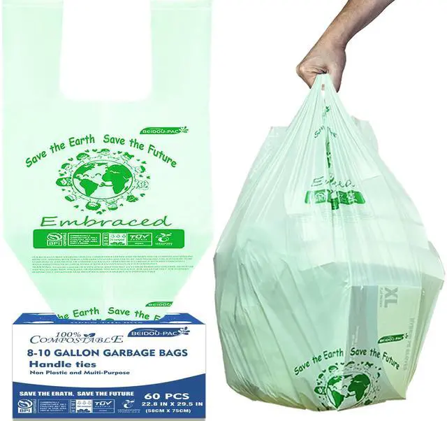 Main image of 8-10 Gallon Compostable Trash Bags, 60 Count - Ideal for Kitchen & Food Scrap Waste, US BPI Certified to ASTM D6400 Standard