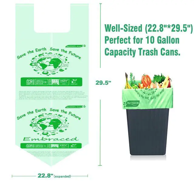 Alt view image 2 of 7 - 8-10 Gallon Compostable Trash Bags, 60 Count - Ideal for Kitchen & Food Scrap Waste, US BPI Certified to ASTM D6400 Standard
