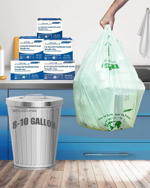 Alt view image 5 of 7 - 8-10 Gallon Compostable Trash Bags, 60 Count - Ideal for Kitchen & Food Scrap Waste, US BPI Certified to ASTM D6400 Standard