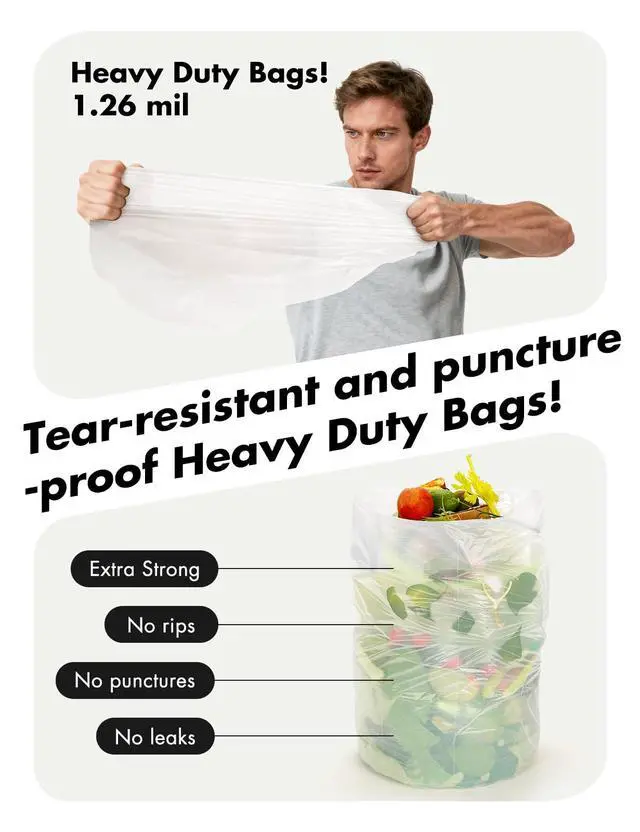 Alt view image 3 of 7 - Compost Bags 13 Gallon, 50 Count Biodegradable Compostable Tall Kitchen Can Liners, Thick Unscented Tear & Leak Proof Plant-Based Garbage Bags for Food Waste, Bathroom & Garden, white