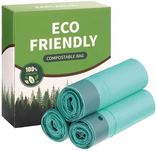 Main image of Compost Drawstring Trash Bags 4 Gallon Compostable Garbage Bags Wastebasket Liners Bags for Kitchen Bathroom Office Garden US BPI ASTM D6400 Europe OK Compost Home Certified