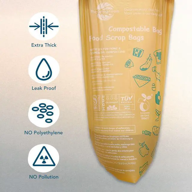 Alt view image 3 of 6 - Compostable Trash Bags 13 Gallon, Tall Kitchen Heavey Duty Food Waste Bags, Extra Thick, Certified US BPI ASTM D6400, 49.2 Liter, 50 Count