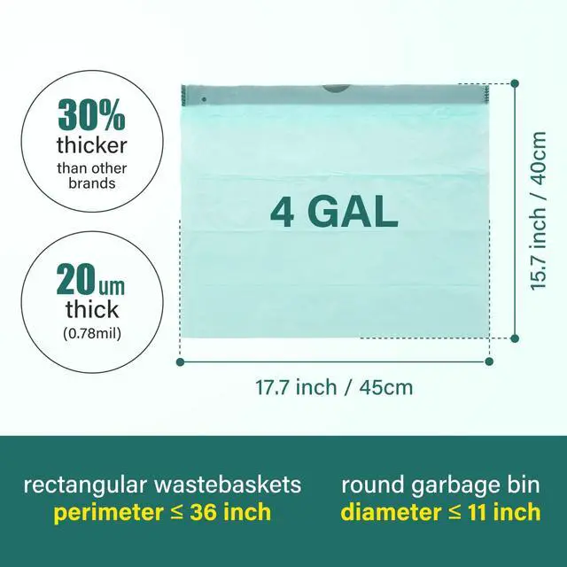 Alt view image 2 of 6 - Compost Drawstring Trash Bags 4 Gallon Compostable Garbage Bags Wastebasket Liners Bags for Kitchen Bathroom Office Garden US BPI ASTM D6400 Europe OK Compost Home Certified