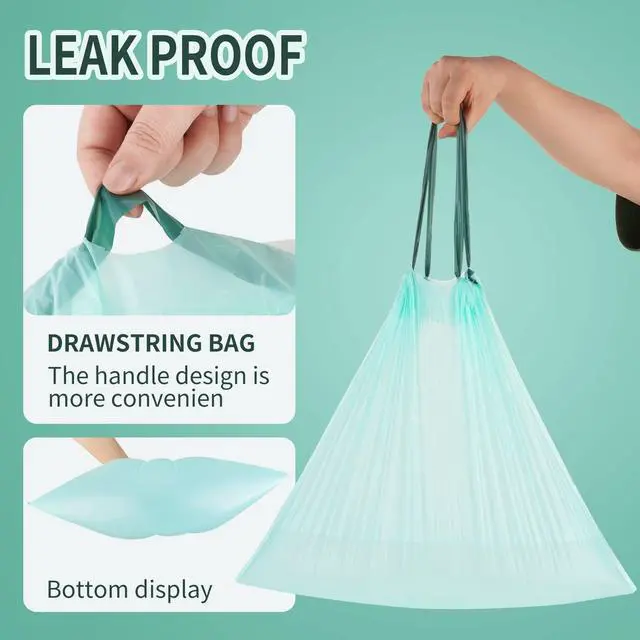 Alt view image 4 of 6 - Compost Drawstring Trash Bags 4 Gallon Compostable Garbage Bags Wastebasket Liners Bags for Kitchen Bathroom Office Garden US BPI ASTM D6400 Europe OK Compost Home Certified
