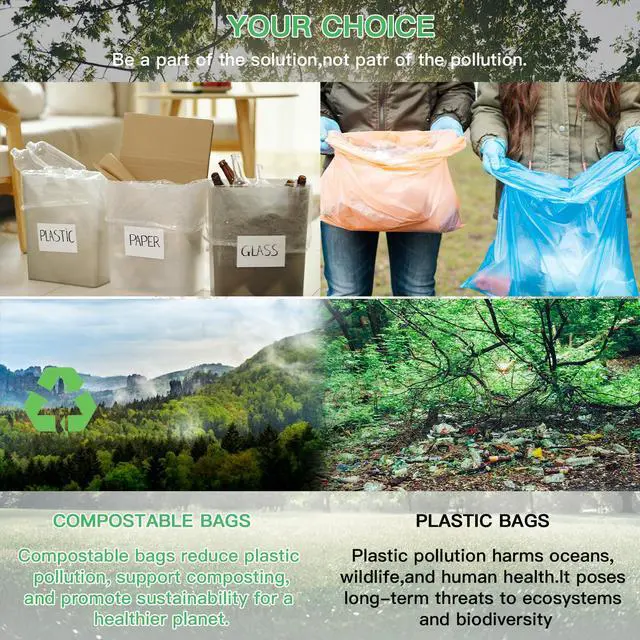 Alt view image 4 of 6 - Medium Trash Bags 8-Gallon Compostable-Garbage-Bag - 100 Counts Clear White Tall Kitchen Unscented Biodegradable Thick Strong Compactor Waste Basket Liners for Bathroom Restroom