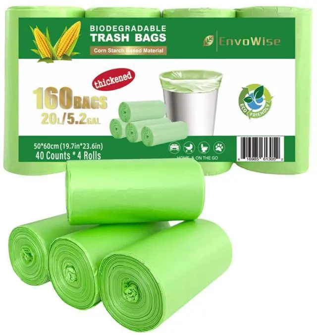 Main image of Biodegradable Trash Bags (Thickened), 5 Gallon / 20L | Unscented Strong Multipurpose Garbage Bags for Kitchen, Bathroom, Bedroom & Office, 160 Count | Compostable Bags